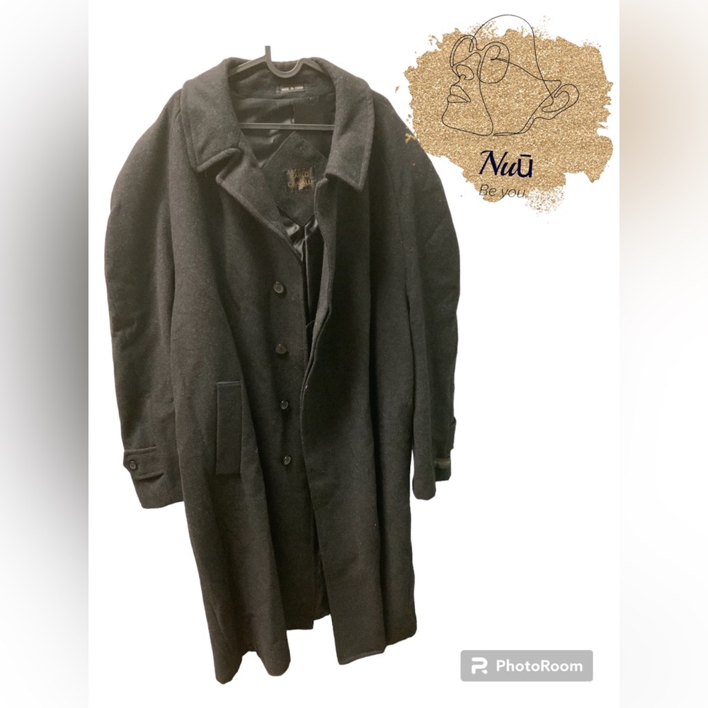 Carlo Cravalli Men’s Full-Length Black Wool Trench Coat 50R